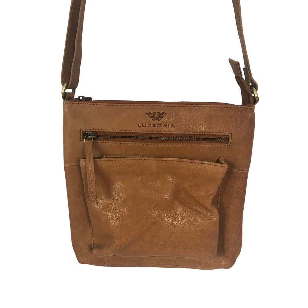 Luxonia Purse Leather Shoulder Crossbody Sling Adjustable Strap Tan Pockets